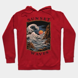 Sunset Waves - Stylized Seascape Illustration Hoodie